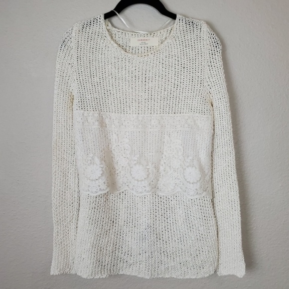 Zara Open Knit Sweater with White Lace - Picture 1 of 6